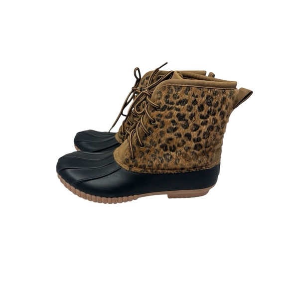 Marley Lilly🖤Leopard Print Duck Boots GorpCore Animal Print Waterproof Winter 8 - Picture 4 of 8